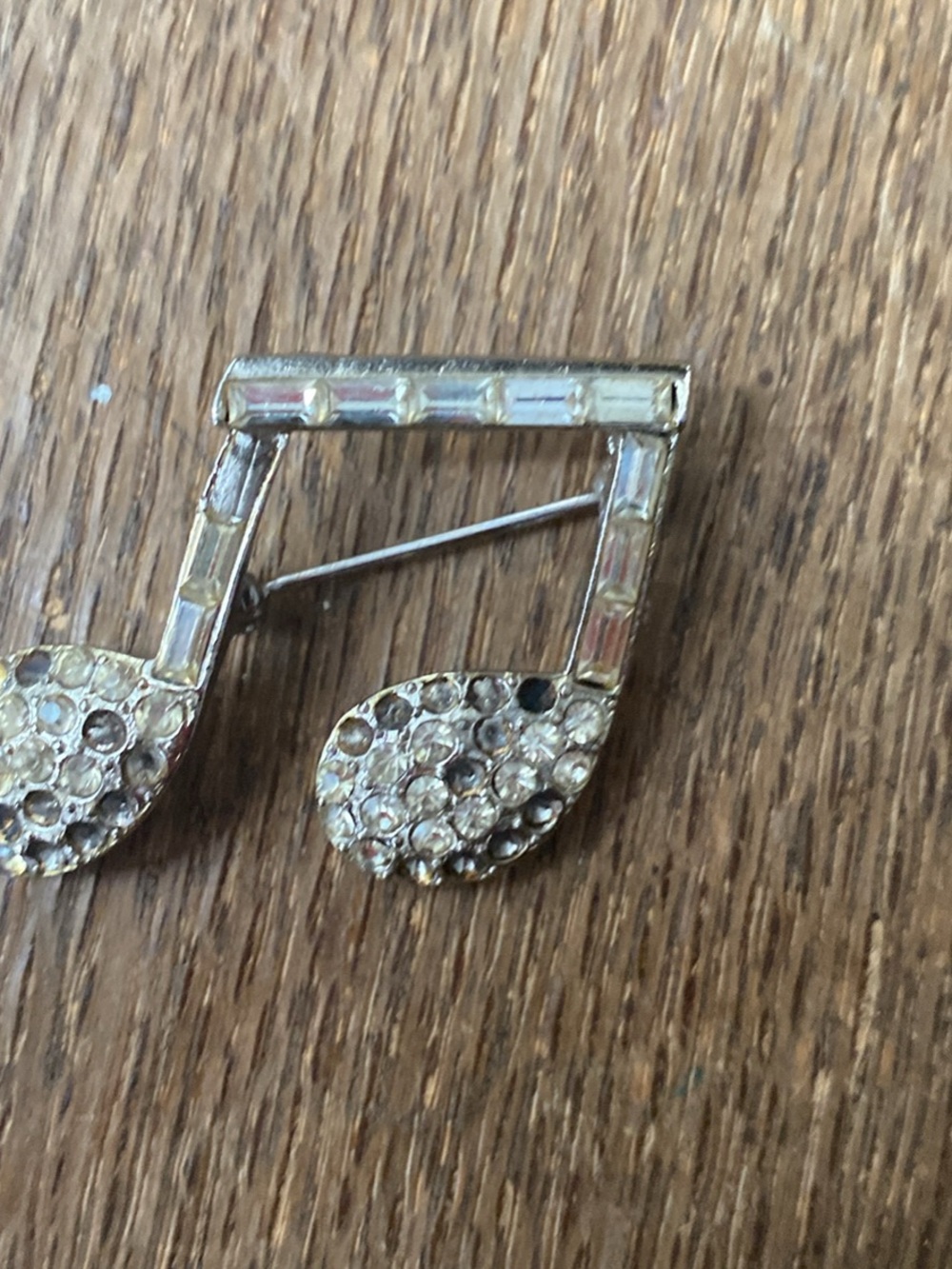 Crystal Music Note Brooch - Gold Tone